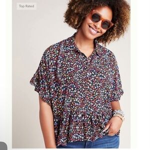 MAEVE BY ANTHROPOLOGIE Maeve Mallory Floral Ruffled Blouse Size XS